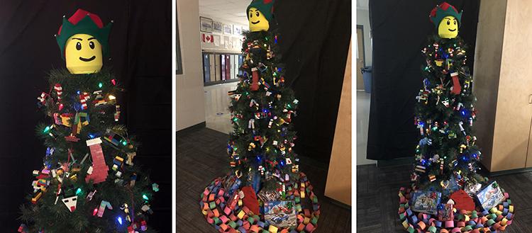Christmas tree decorated with Lego ornaments