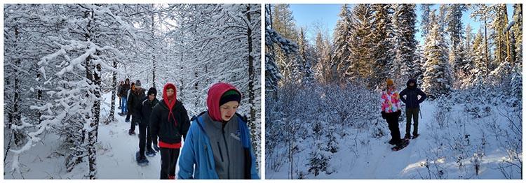 outdoor education class on snowy trails