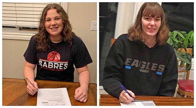 two student-athletes sign contracts